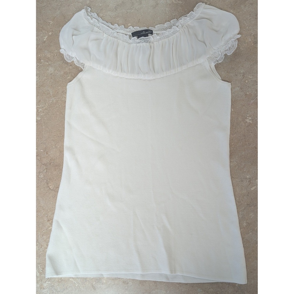 Willi Smith White Off-Shoulder Ruffle Top L Boho‎ Peasant Blouse Festival Beachy - Picture 7 of 8